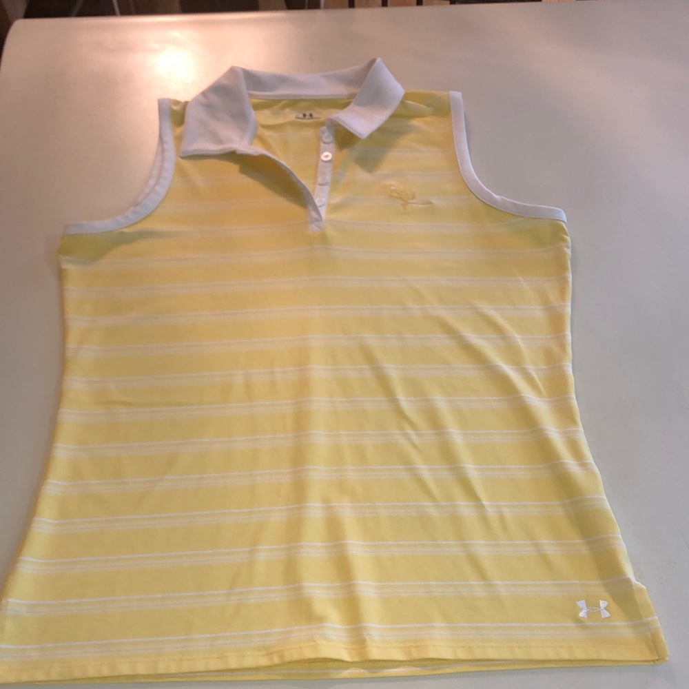 Under Armour yellow white size large 100% polyester golf sleeveless polo shirt L